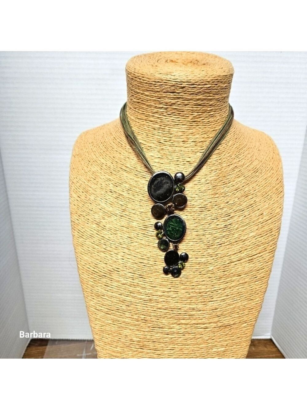 Asymmetrical Multi-color Drop Statement Pendant on Rope Strands Necklace
